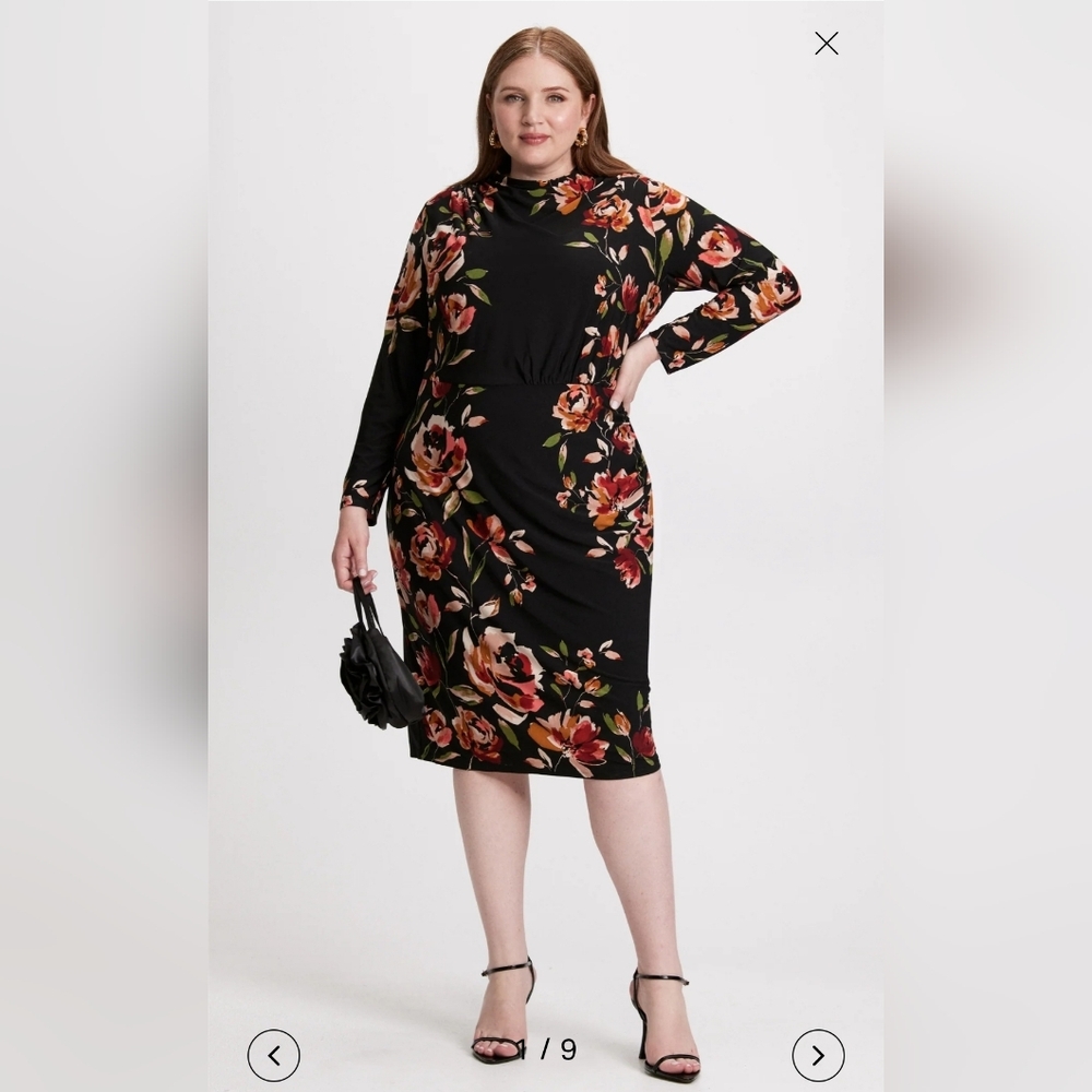 Floral Black Long Sleeve Dress